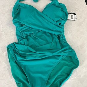 Ralph Lauren halter one-piece green bathing suit. Size 12. NWT.